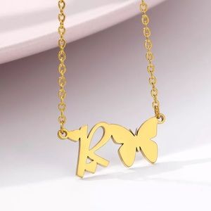 Letter R Butterfly Necklace